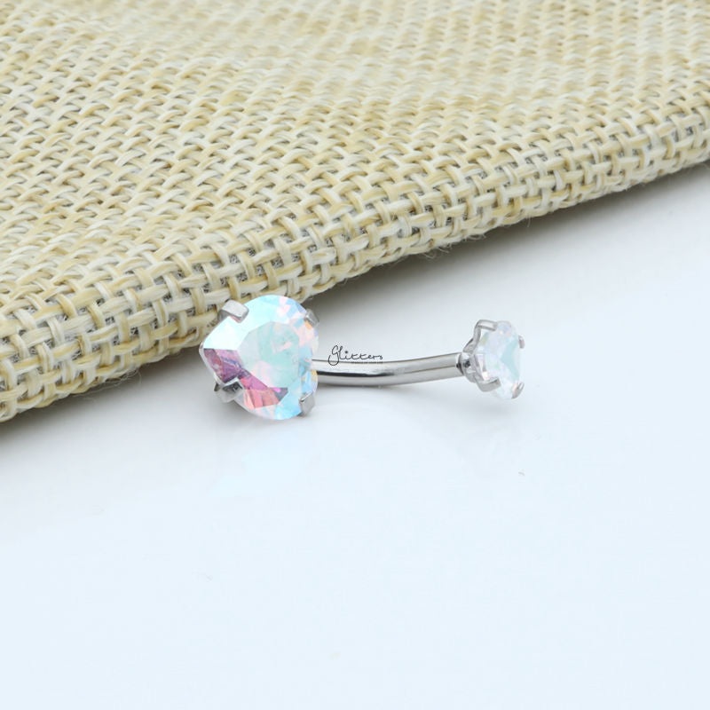 Heart Shape C.Z Belly Button Ring – Aurora Borealis
