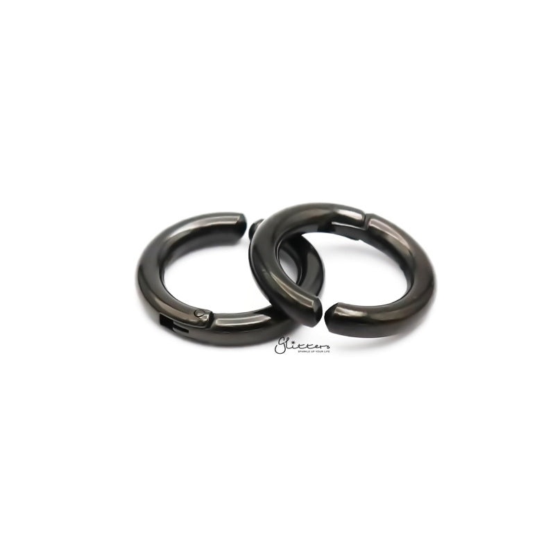 Non-Pierced Stainless Steel Clip On Round Hoop Earrings – Black