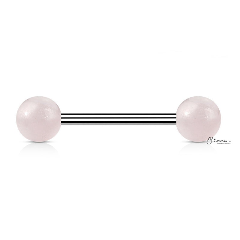 Rose Quartz Stone Balls Straight Barbell – Tongue | Nipple 12mm