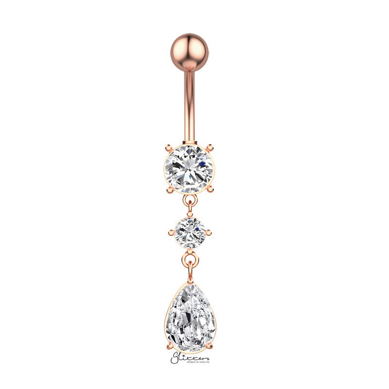Teardrop CZ Dangle Belly Button Navel Ring – Rose Gold