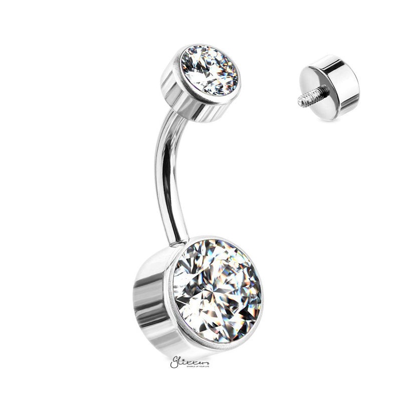 Titanium Double CZ Belly Button Ring – Clear 8mm