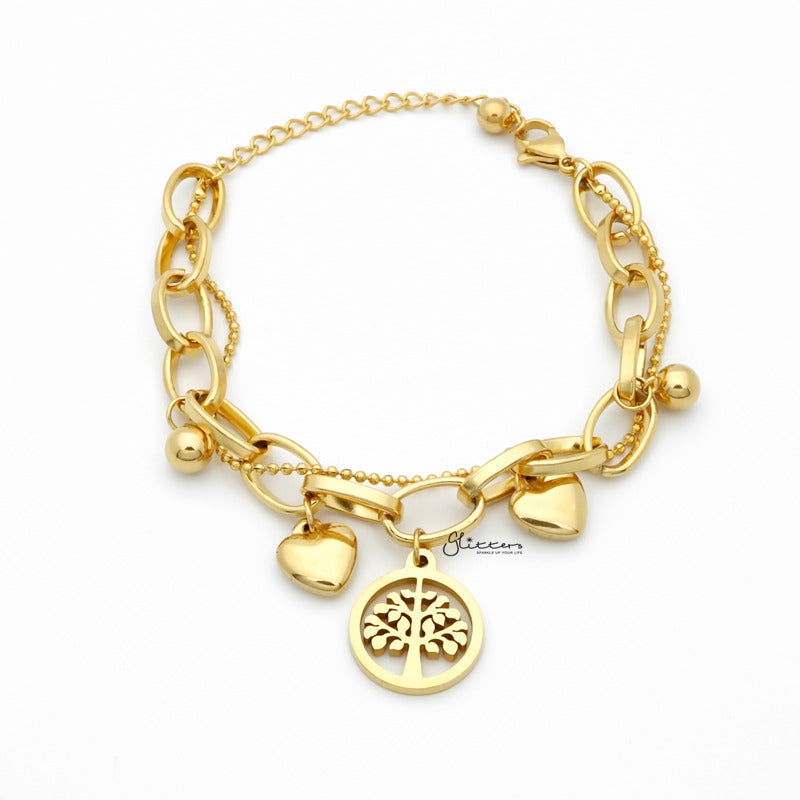 Tree of Life Charm Gold I.P Stainless Steel Bracelet