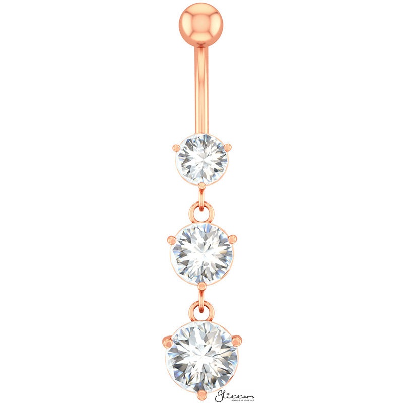 Triple Round CZ Belly Button Navel Ring – Rose Gold