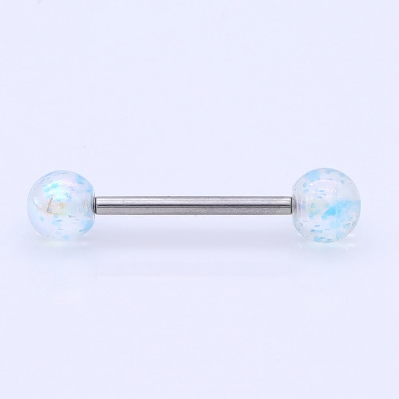 AB Coating Over Splash Acrylic Balls Tongue Barbell – Blue