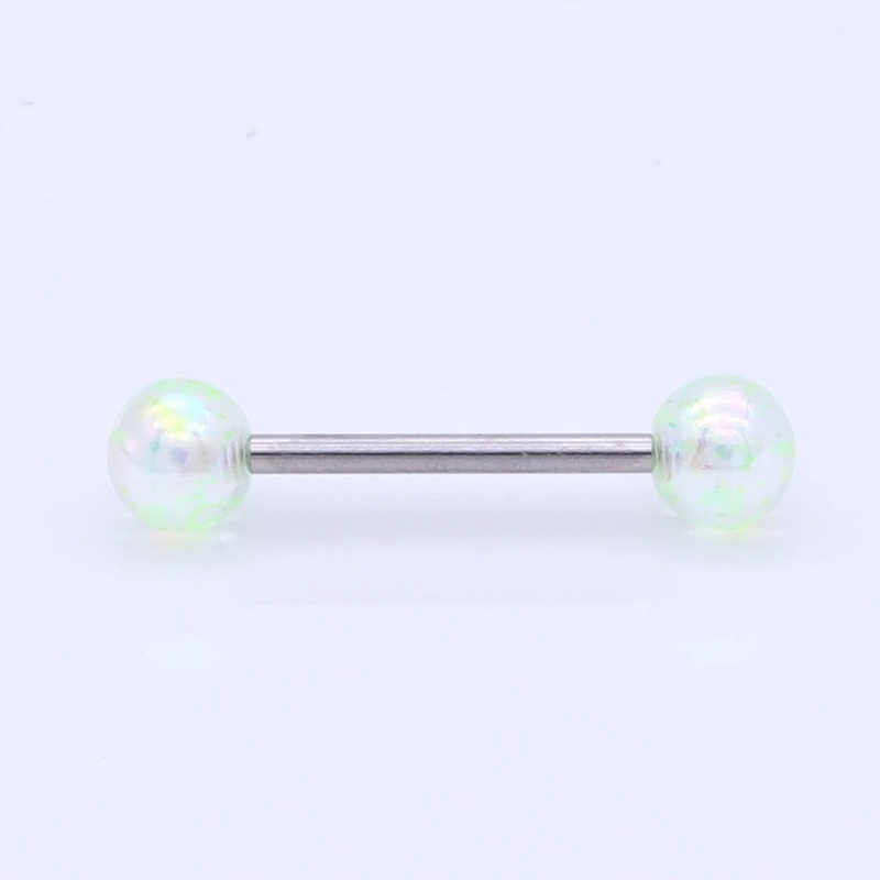 AB Coating Over Splash Acrylic Balls Tongue Barbell – Green