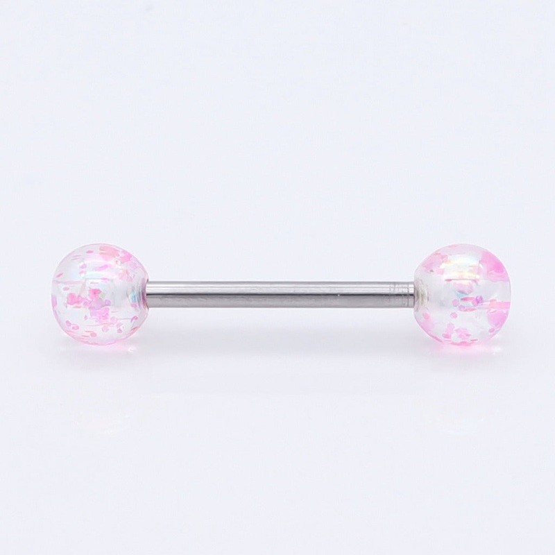 AB Coating Over Splash Acrylic Balls Tongue Barbell – Pink
