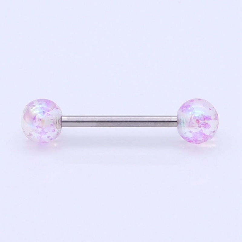 AB Coating Over Splash Acrylic Balls Tongue Barbell – Purple