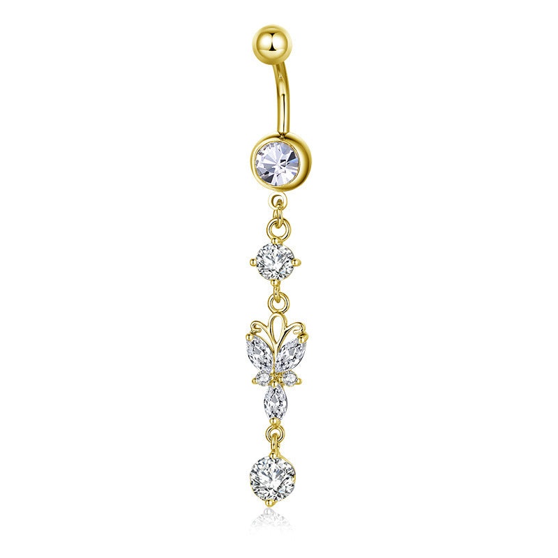 Butterfly Dangle Belly Button Navel Ring – Gold