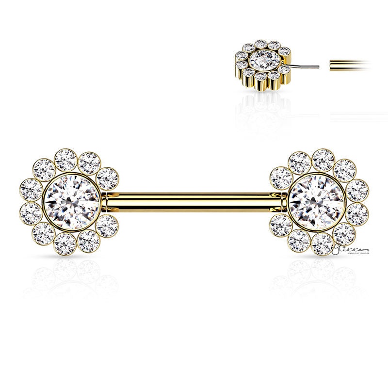 CZ Flower Push in Nipple Barbell – Gold