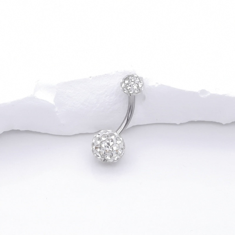Epoxy Covered Crystal Paved Balls Belly Button Ring – Clear