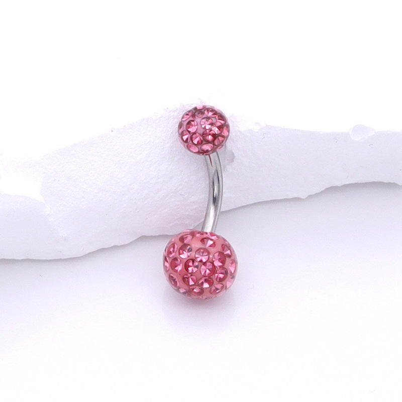 Epoxy Covered Crystal Paved Balls Belly Button Ring – Pink