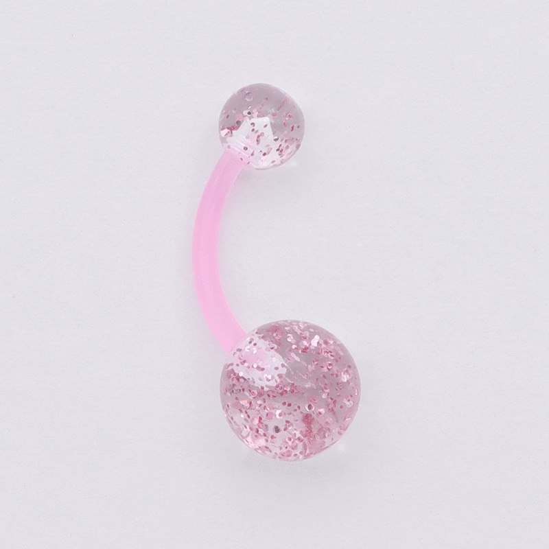 Glitters Acrylic Balls Belly Button Ring – Pink