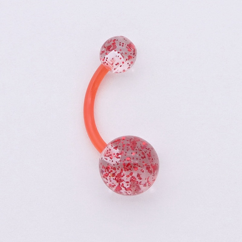 Glitters Acrylic Balls Belly Button Ring – Red