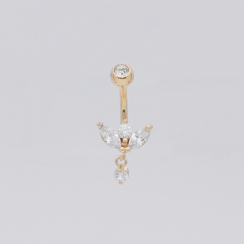 Marquise-Cut C.Z Sprout Belly Button Ring – Gold
