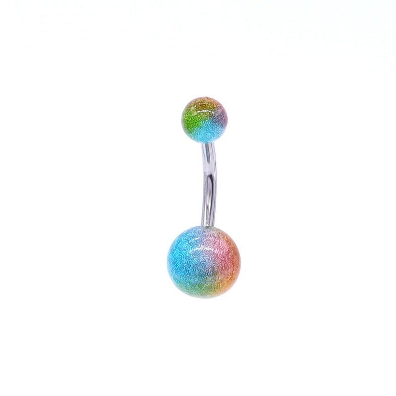 Multi Colour Acrylic Balls Belly Button Navel Ring – Gold/Aqua