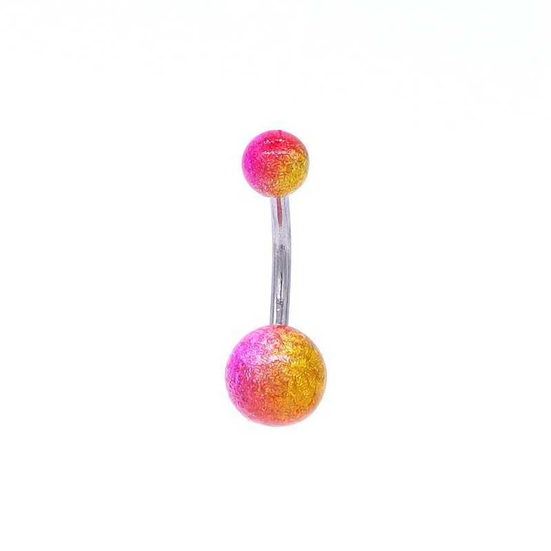 Multi Colour Acrylic Balls Belly Button Navel Ring – Gold/Pink