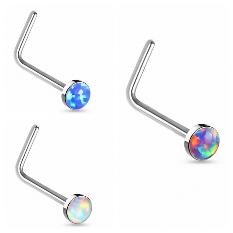 Opal Set L Bend Nose Stud Rings White