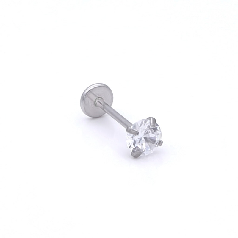 Round C.Z Top Threadless Push In Flat Back Nose Studs 6mm 2mm