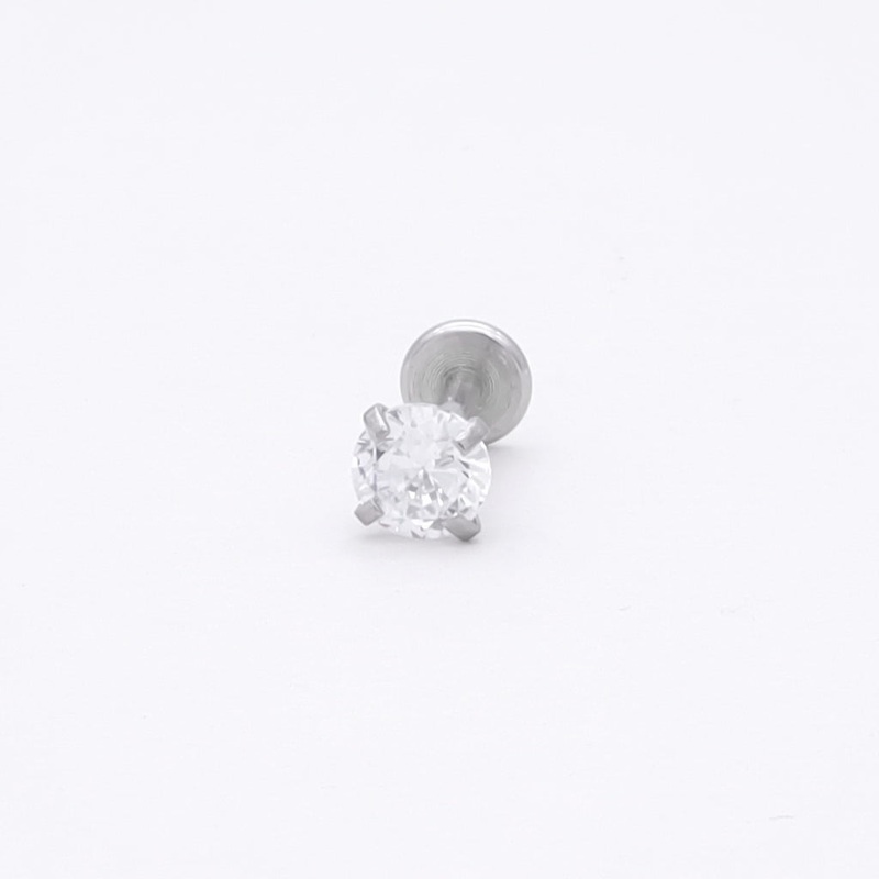 Round C.Z Top Threadless Push In Flat Back Studs 6mm 2mm