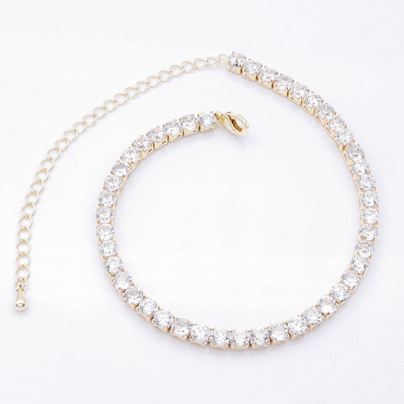 Round Cut C.Z Tennis Chain Anklet – Gold