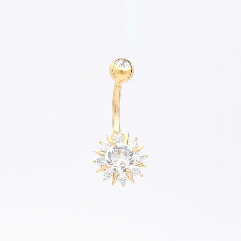 Round CZ Sunburst Belly Button Ring – Gold