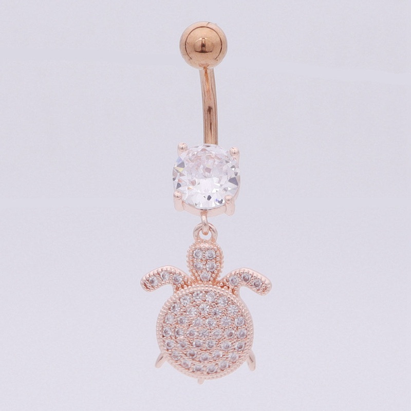Sea Turtle Dangle Belly Button Navel Ring – Rose Gold