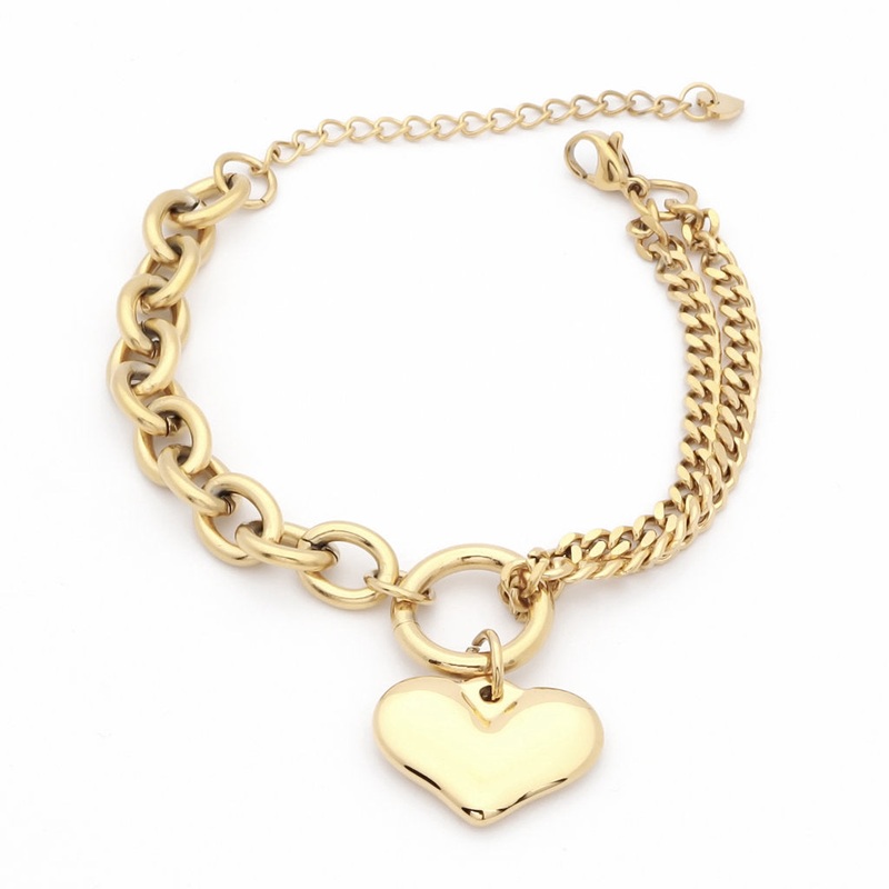 Stainless Steel Women’s Bracelet with Dangle Heart Charm – Gold