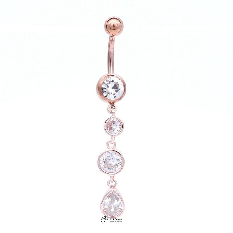 Triple CZ Dangle Belly Button Navel Ring – Rose Gold