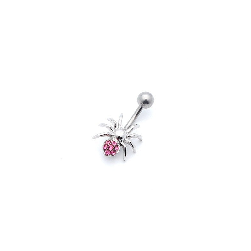 14 Gauge Surgical Steel Spider Belly Button Ring – Pink