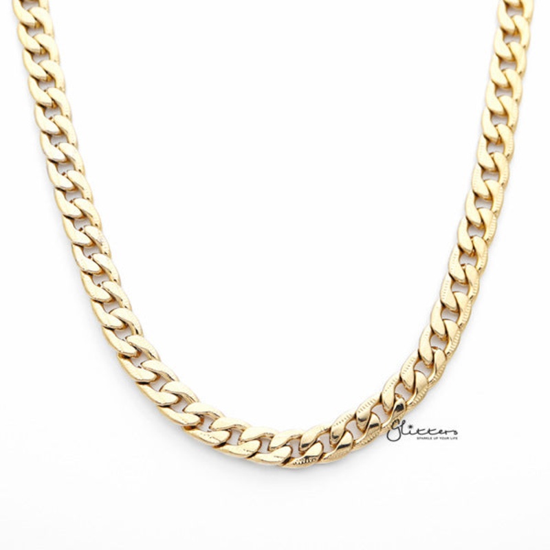 18K Gold I.P Stainless Steel Pattern Link Chain Men’s Necklaces – 7mm width | 61cm length
