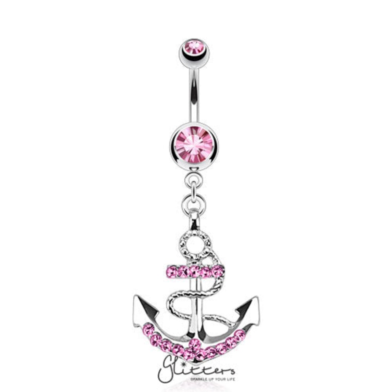 316L Surgical Steel Gemmed Anchor Dangle Navel Ring-Pink