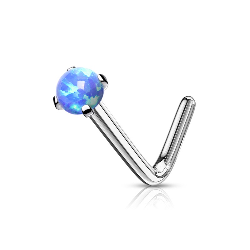 316L Surgical Steel “L” Bend Nose Stud – Opal Blue