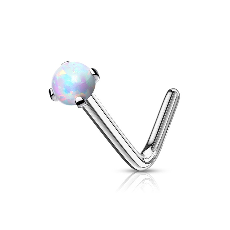 316L Surgical Steel “L” Bend Nose Stud – Opal White
