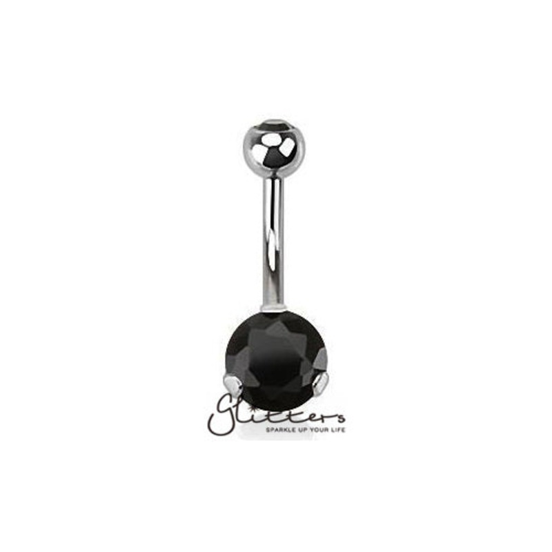 316L Surgical Steel Prong Set Cubic Zirconia Belly Button Ring-Black