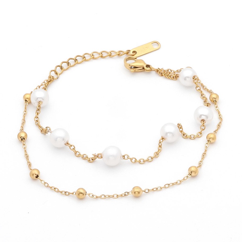 Double Layered Women’s Bracelet with Pearl Charms – Gold