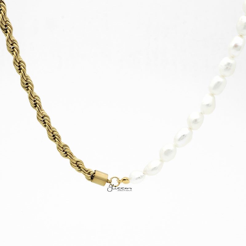 Freshwater Pearls with Stainless Steel Twisted Rope Chain Necklace