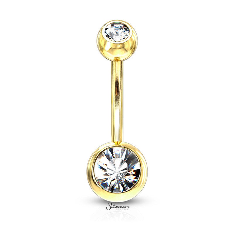 Gold I.P Double Gems Belly Button Navel Ring – Clear