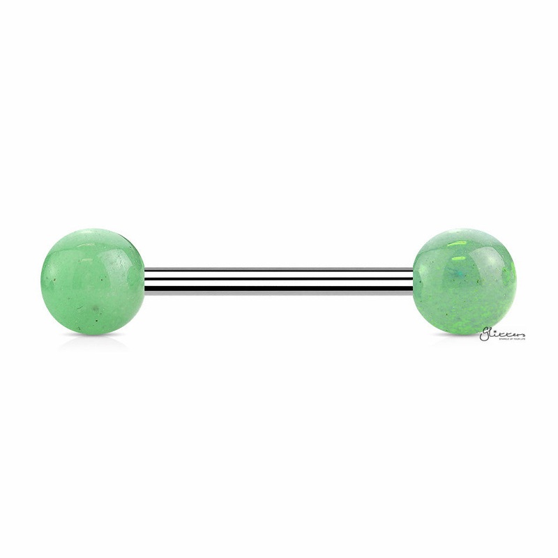 Jade Green Stone Balls Straight Barbell – Tongue | Nipple 12mm
