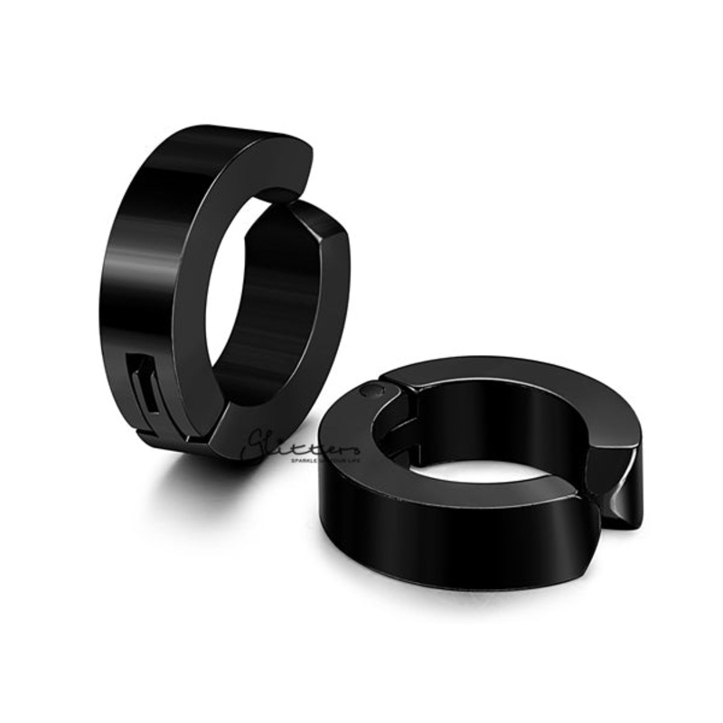 Non-Pierced Stainless Steel Clip On Hoop Earrings – Black