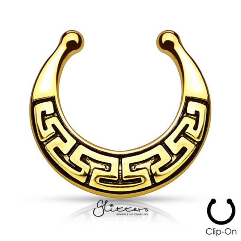 Non Piercing Maze Tribal Fan Design Fake Septum Hanger-Gold