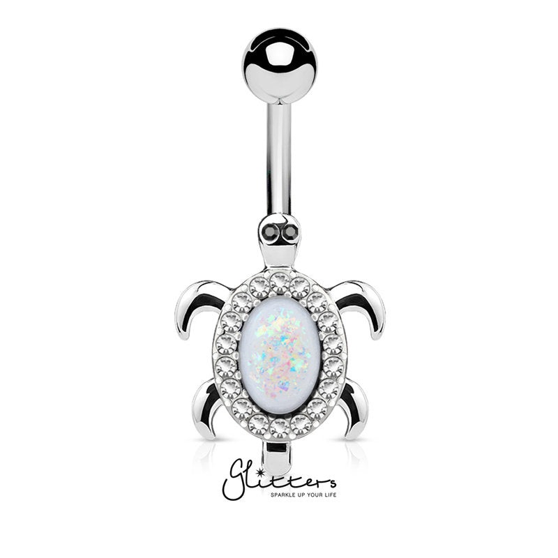 Opal Glitter Center and Crystal Paved Turtle Belly Button Navel Ring