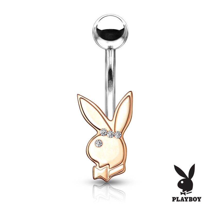 Playboy Bunny with Clear Gem Eye Belly Button Navel Ring – Rose Gold