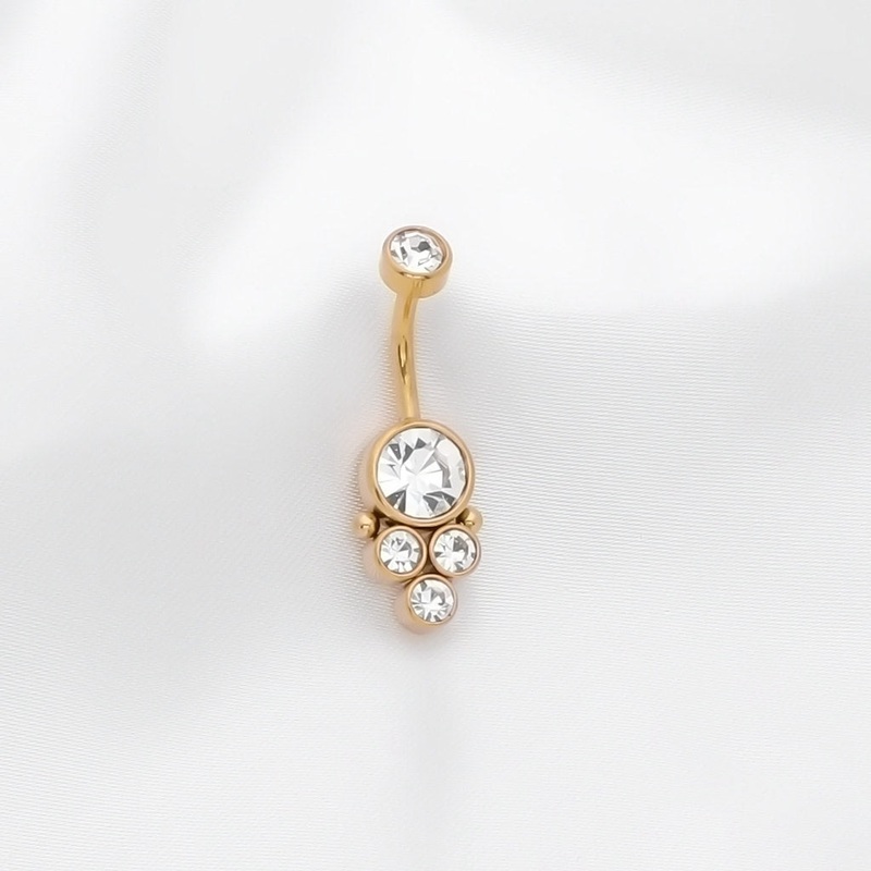 Round Cluster CZ Set Belly Button Navel Ring – Gold