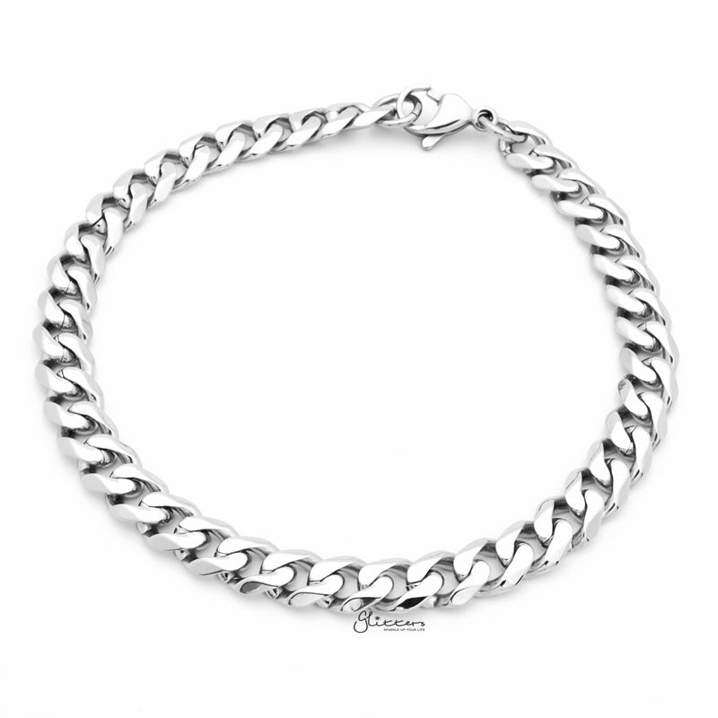 Stainless Steel Beveled Cuban Chain Bracelet – 7mm Width