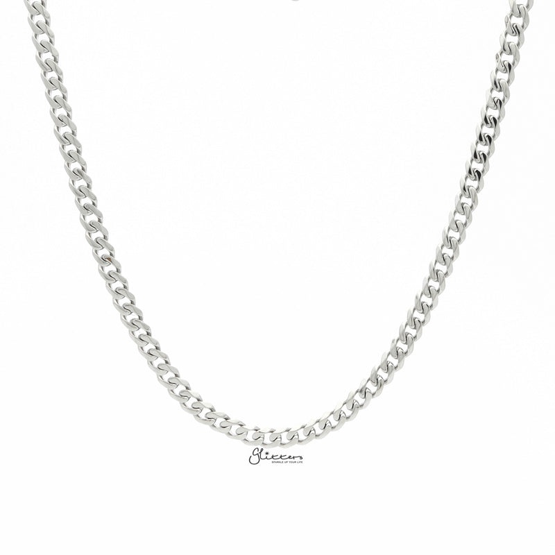 Stainless Steel Beveled Cuban Chain Necklace – 5.5mm width