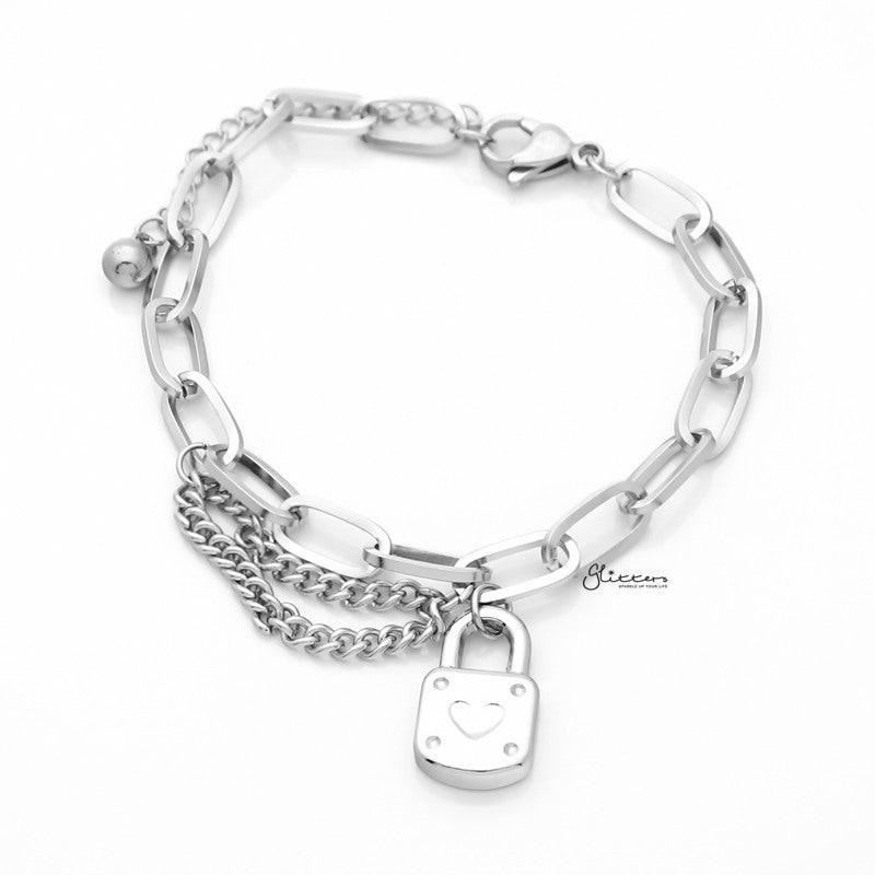 Stainless Steel Women’s Bracelet with Dangle Lock Charms