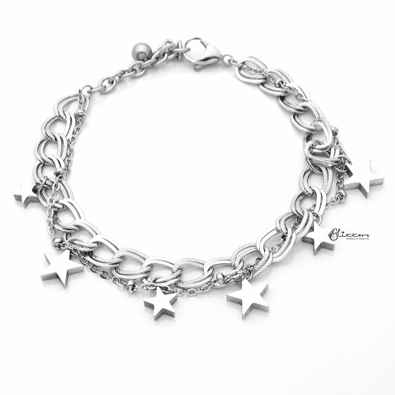 Stainless Steel Women’s Bracelet with Dangle Star Charms
