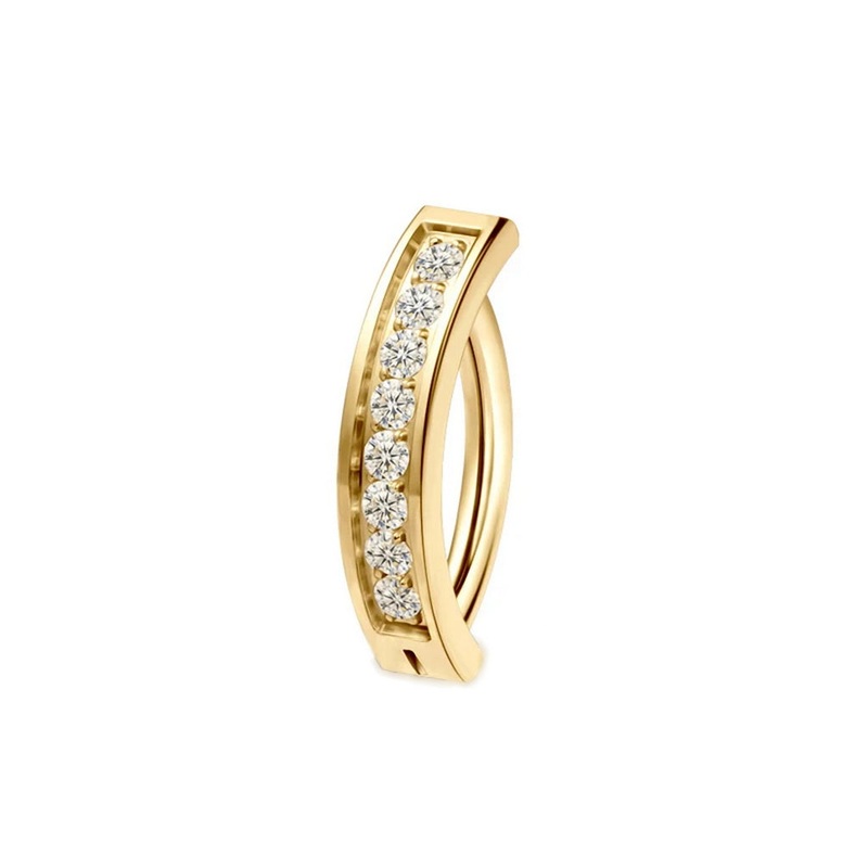 Titanium CZ Paved Hinged Belly Button Navel Ring – Gold