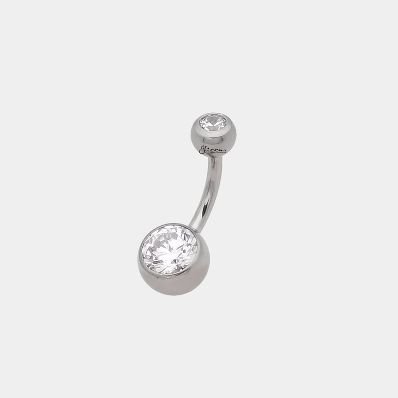 Titanium Double CZ Belly Button Navel Ring – Clear 8mm