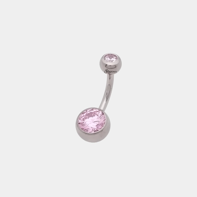 Titanium Double CZ Belly Button Navel Ring – Pink 8mm